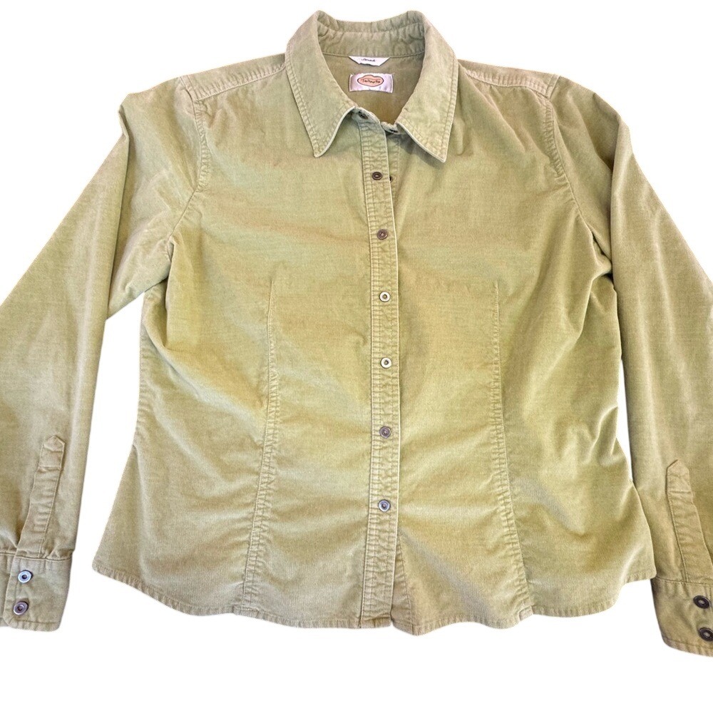 Talbots Women's Light-Lime Green Corduroy Button Down Stretch Shirt Size Medium